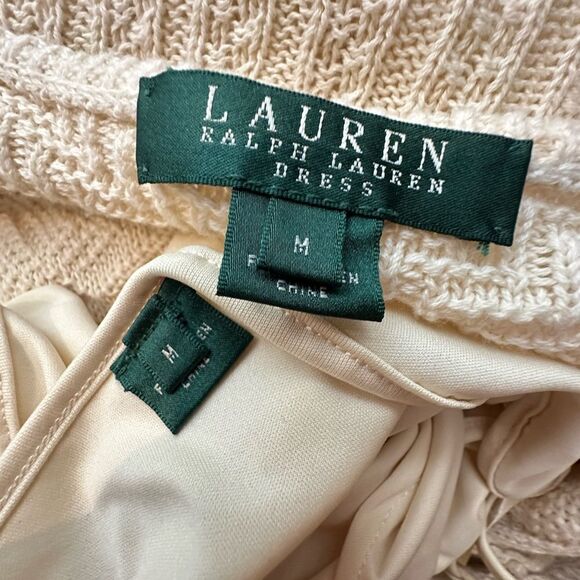 Ralph Lauren Cream Crochet Scoop Neck Midi Dress |M - Picture 8 of 9